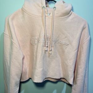 Baby pink cropped champion hoodie